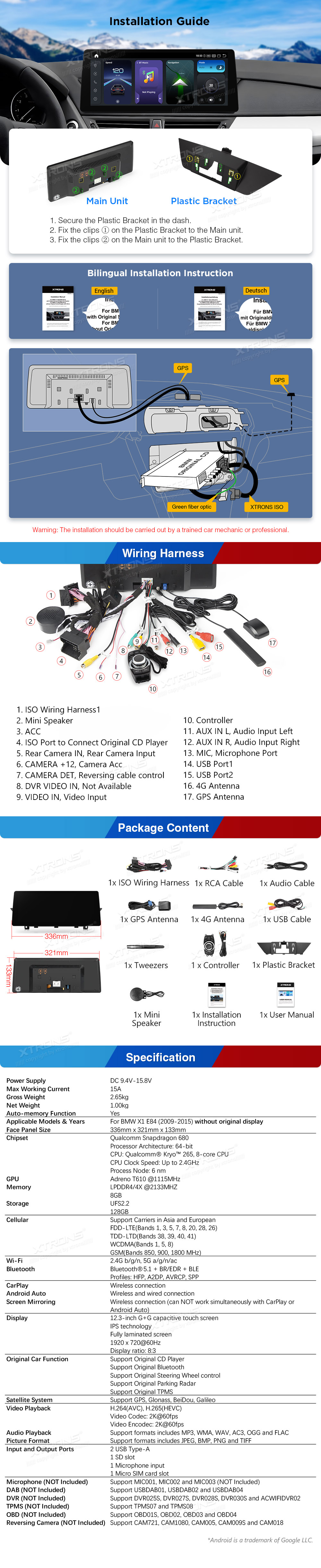 BMW X1 F48 12.3 colio Snapdragon Android 13 multimedija