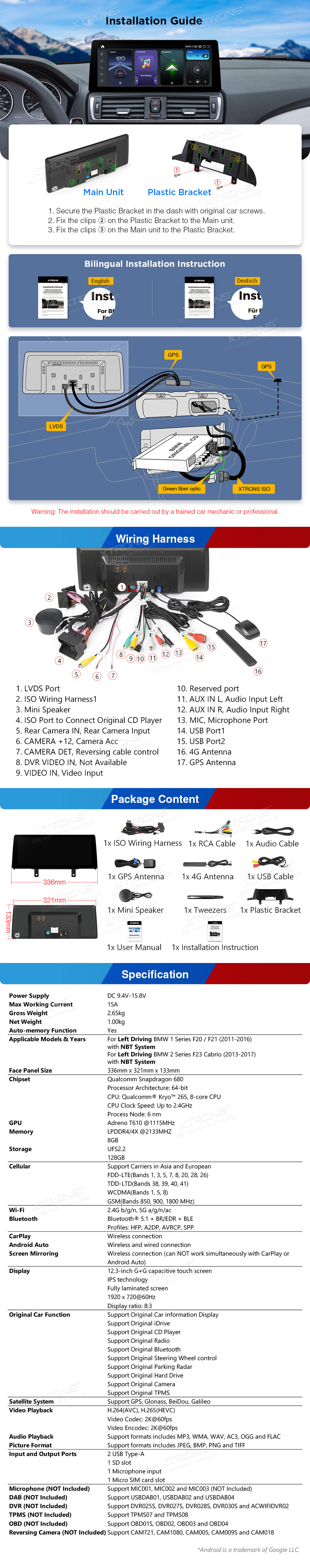 BMW F20/F21/F23 NBT 12.3 colio Snapdragon Android 13 multimedija XTRONS