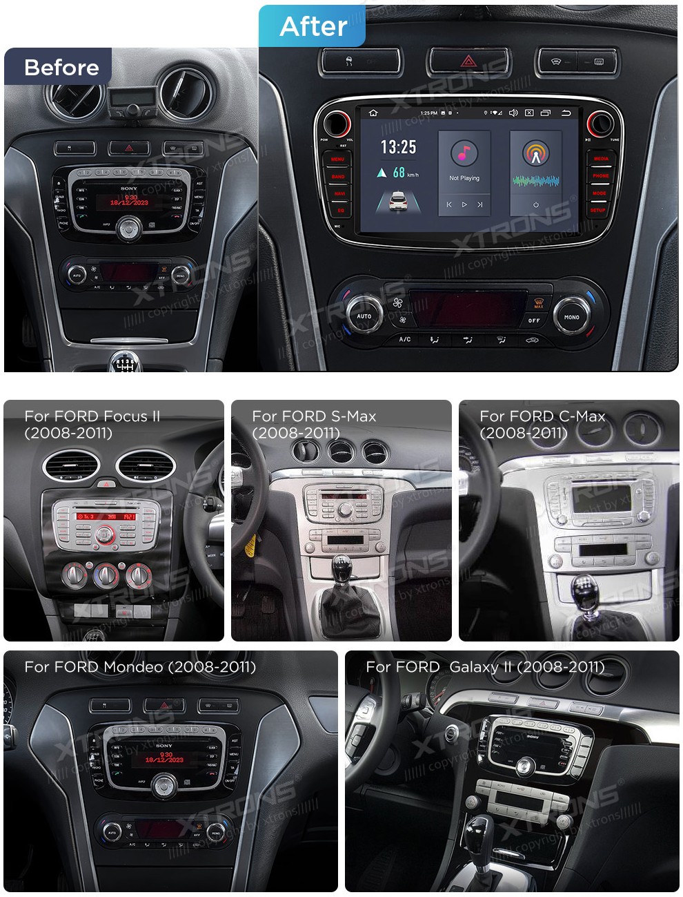 FORD FOCUS/MONDEO/C-MAX/S-MAX/GALAXY 7 COLIŲ ANDROID 14 MULTIMEDIJA