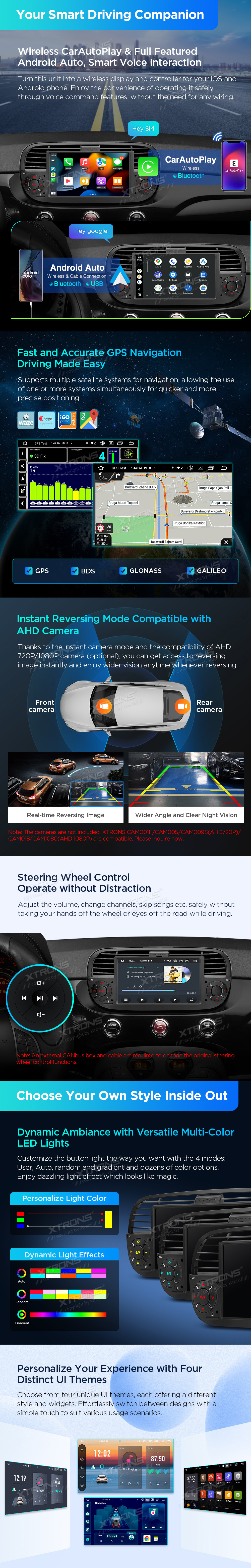 FIAT 500 2007-2015 7 COLIŲ ANDROID 14 MULTIMEDIJA XTRONS PX7450FBL