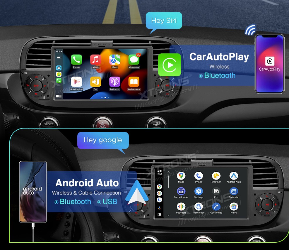 FIAT 500 2007-2015 7 COLIŲ ANDROID 14 MULTIMEDIJA XTRONS PX7450FBL