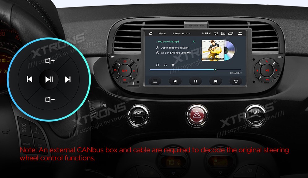 FIAT 500 2007-2015 7 COLIŲ ANDROID 14 MULTIMEDIJA XTRONS PX7450FBL