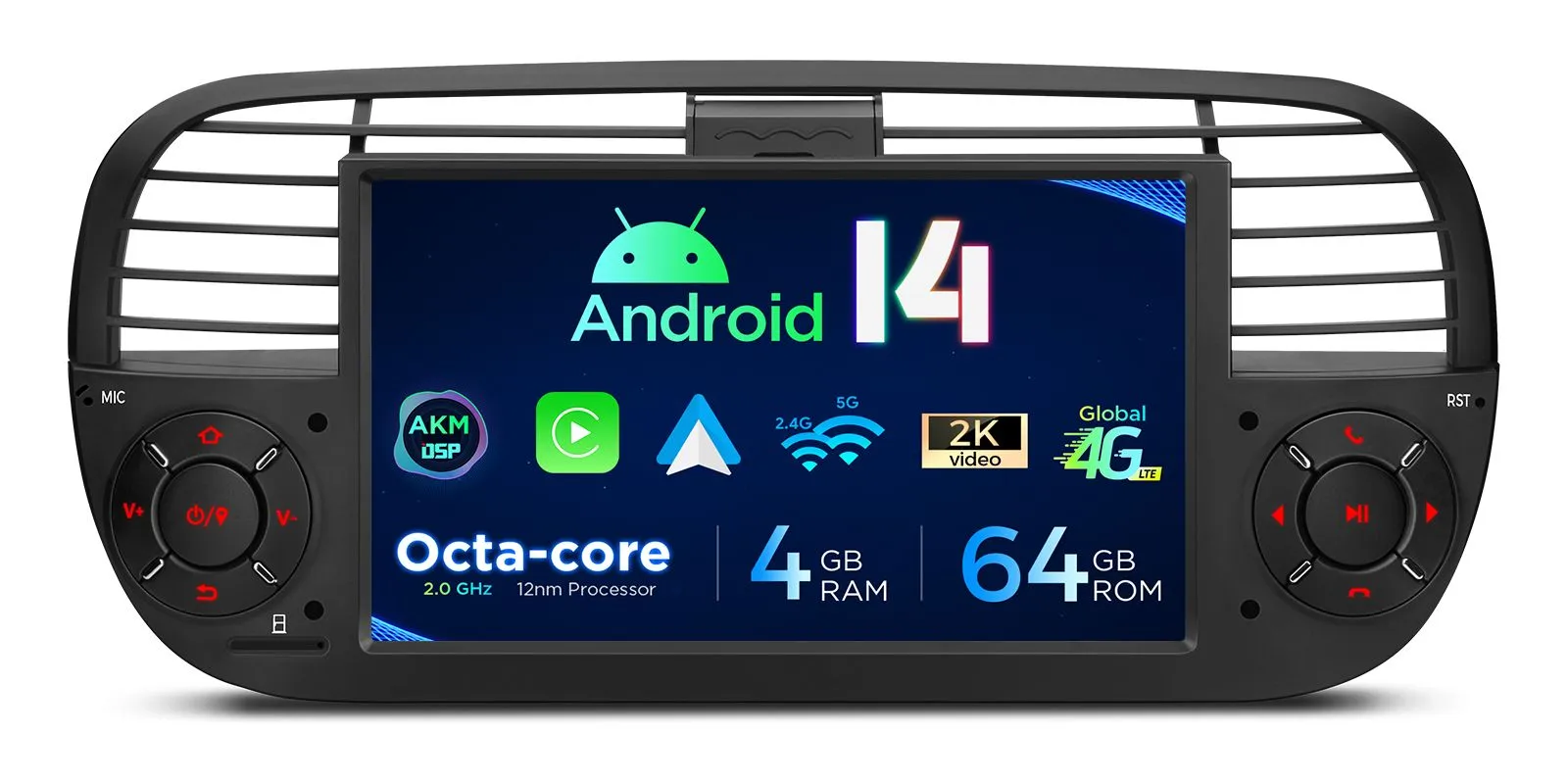 FIAT 500 2007-2015 7 COLIŲ ANDROID 14 MULTIMEDIJA XTRONS PX7450FBL
