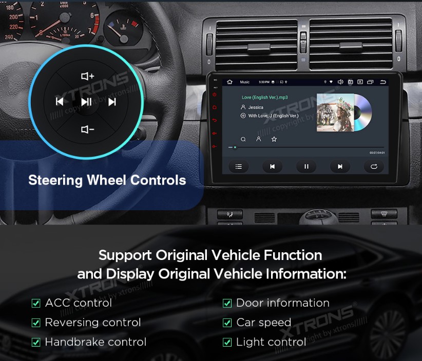 BMW E46 / ROVER 9 colių QLED Android 12 multimedija IXAP9446BL