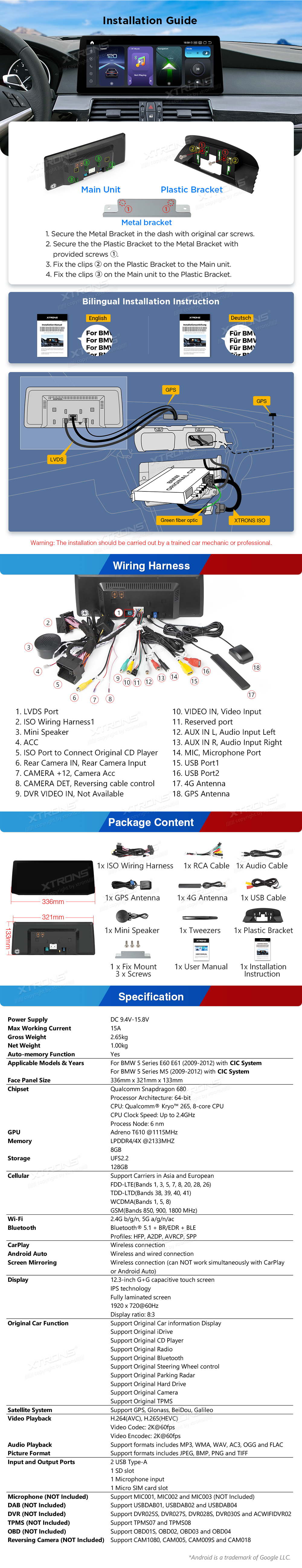 BMW E60/E61 CIC 12.3 colio Snapdragon Android 13 multimedija