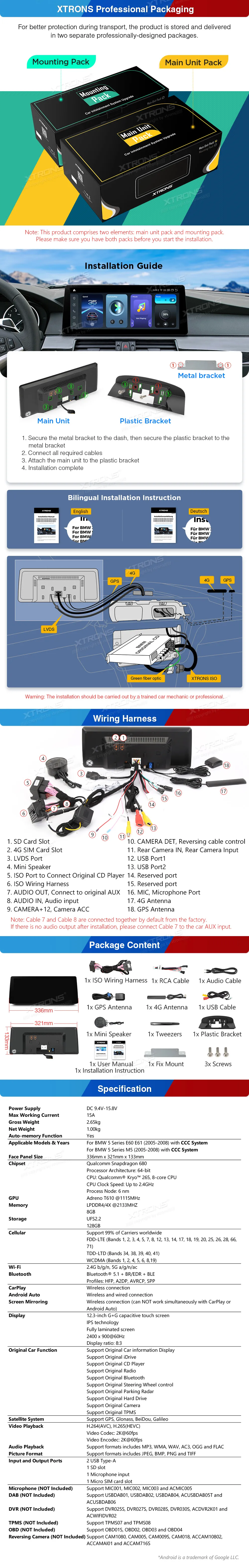 BMW X5 F15 / X6 F16 NBT | Android 14 | 12.3inch | 8GB/128GB/8Core | Multimedija Xtrons QGB24NB12X5N