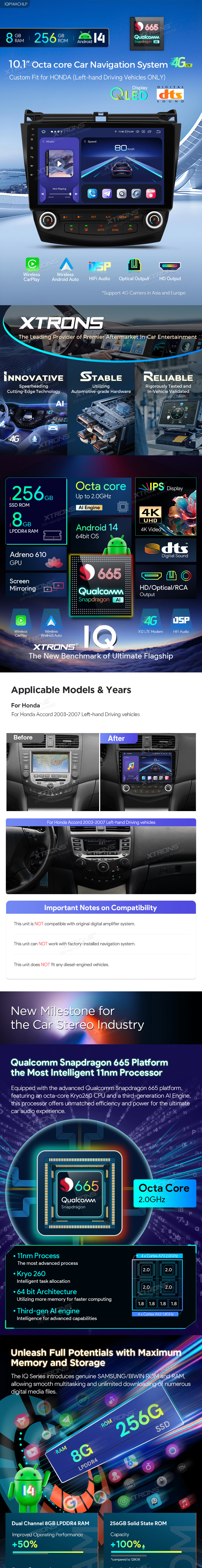 Honda Accord 2003-2007 10.1 colio Android 14 multimedija Xtrons IQP14ACHLP