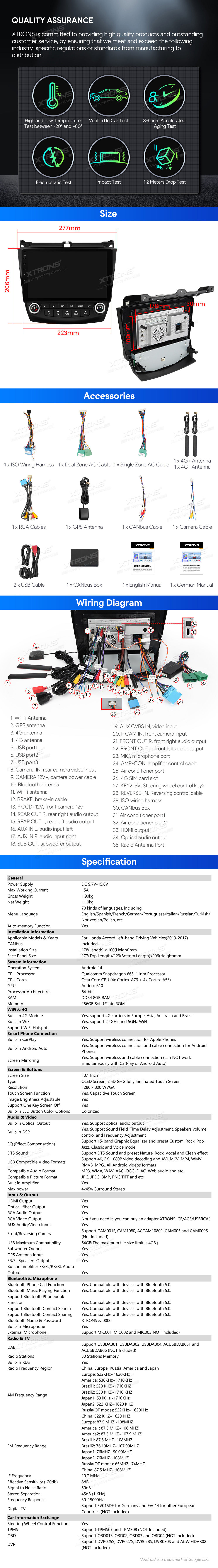 Honda Accord 2003-2007 10.1 colio Android 14 multimedija Xtrons IQP14ACHLP