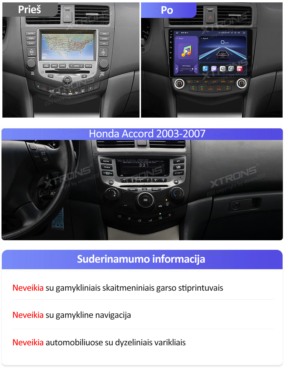 Honda Accord 2003-2007 10.1 colio Android 14 multimedija Xtrons IQP14ACHLP