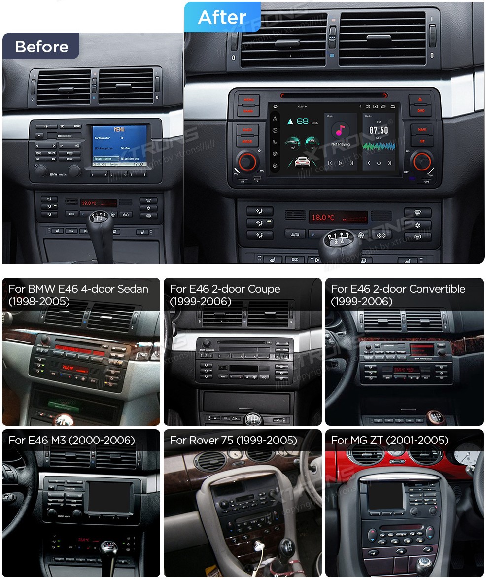 BMW E46 | Rover 75 | Android 14 | 7inch | 4GB/64GB/8Core | Multimedija Xtrons PX7446BG