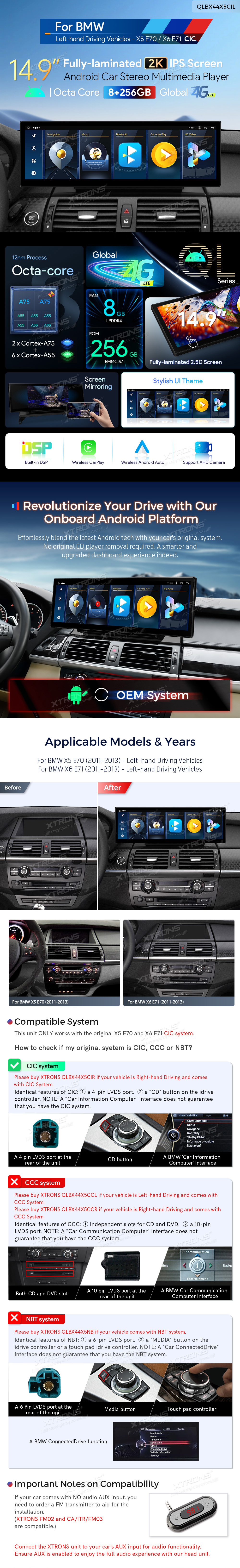 Išsimokėtinai E60, E61, E62, E63 Multimedija 4GB RAM, 64GB ROM, integruotas Apple CarPlay, Android Auto ,WiFi, 4G, GPS navigacija, montavimas QLB4260CC