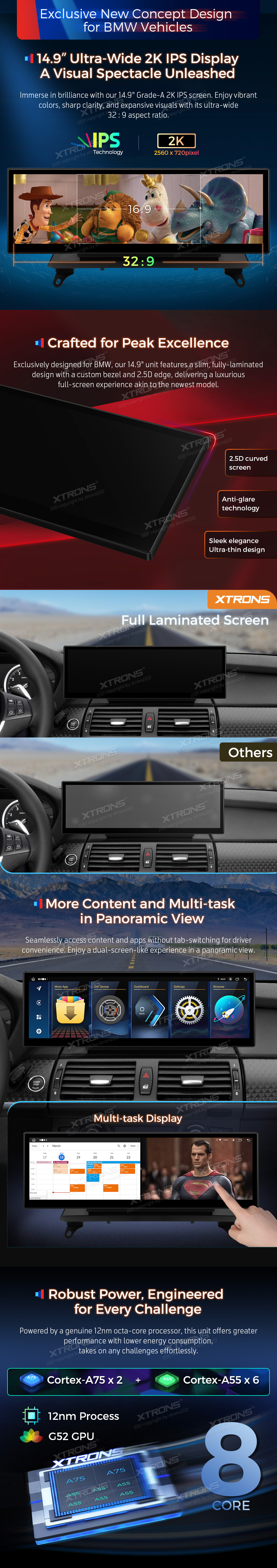 Išsimokėtinai E70, E71 sparti Multimedija su 8GB RAM, 256GB ROM, integruotu Apple CarPlay, Android Auto ,WiFi, 4G, GPS navigacija, montavimas QLB4260CC