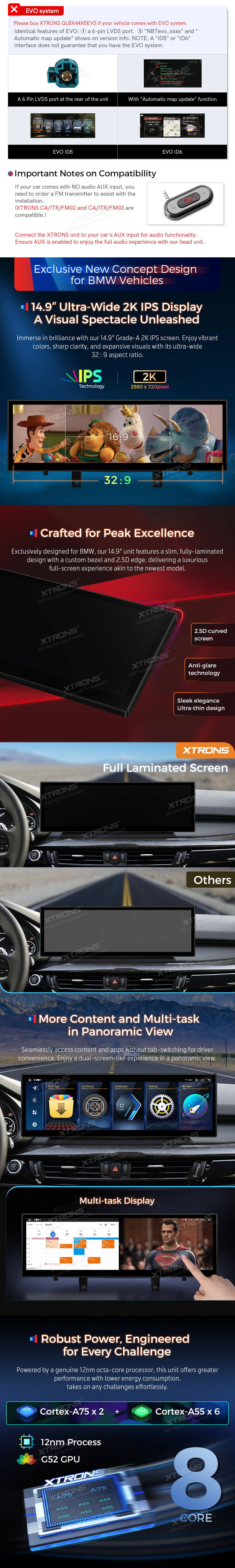 BMW X5 F15 / X6 F16 EVO | Android 14 | 14.9inch | 8GB/256GB/8Core | Multimedija Xtrons QLBX44X5NB