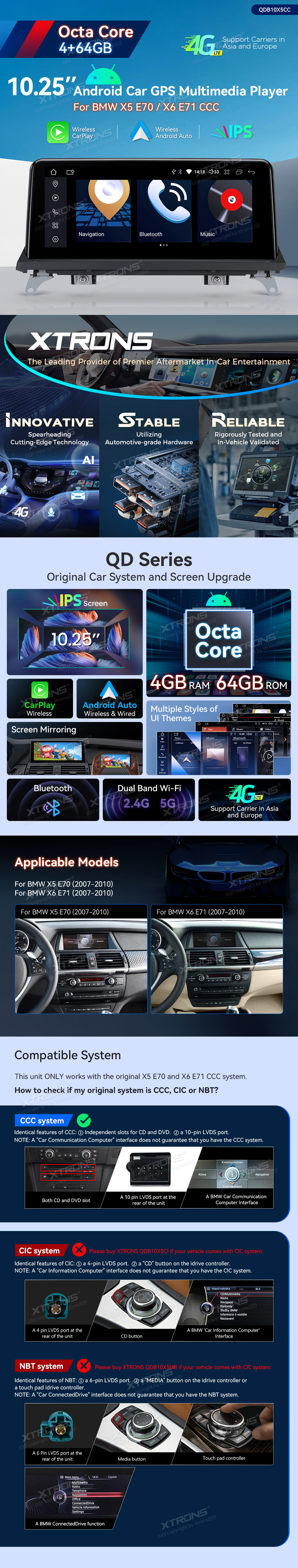 BMW X5 E70 / X6 E71 CCC | Android 10 | 10.25inch | 4GB/64GB/8Core | Multimedija Xtrons QDB10X5CC