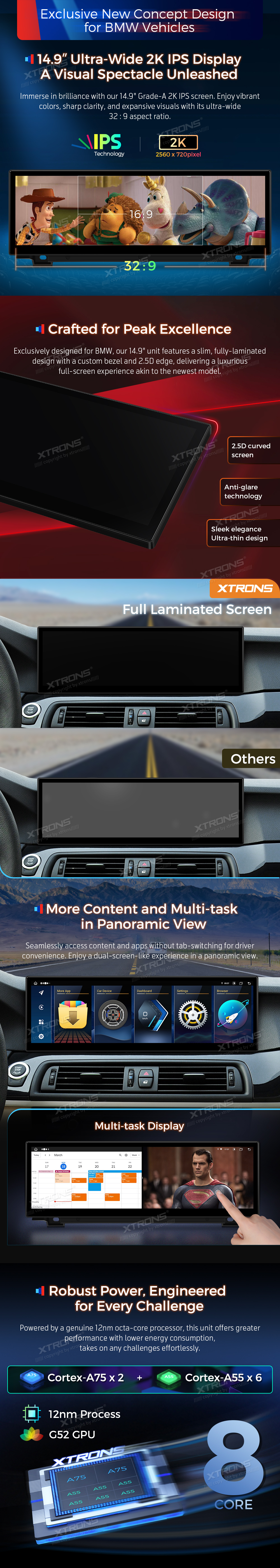 BMW F10 F11 CIC | Android 14 | 14.9inch | 8GB/256GB/8Core | Multimedija Xtrons QLBX44FVCI