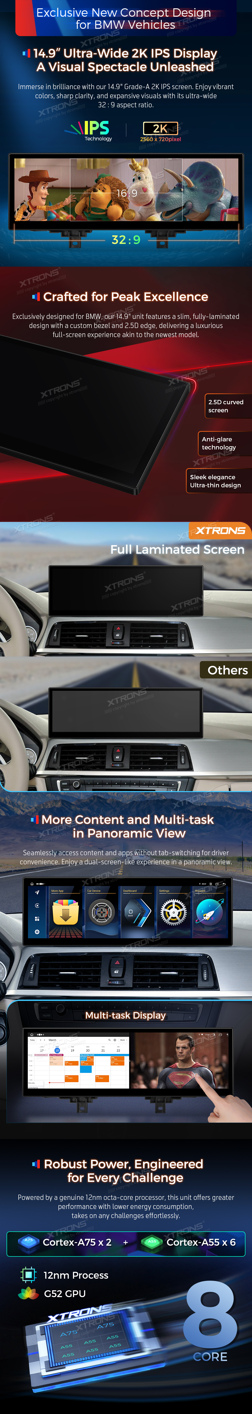 BMW F30 F31 F32 F33 F34 F35 F36 NBT | Android 14 | 14.9inch | 8GB/256GB/8Core | Multimedija Xtrons QLBX44THNBL