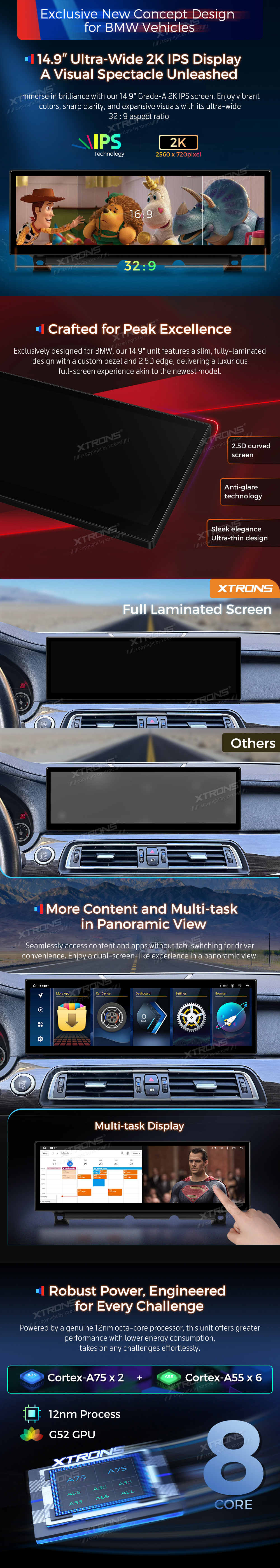 BMW 7 F01 F02 CIC | Android 14 | 14.9inch | 8GB/256GB/8Core | Multimedija Xtrons QLBX44CISVL