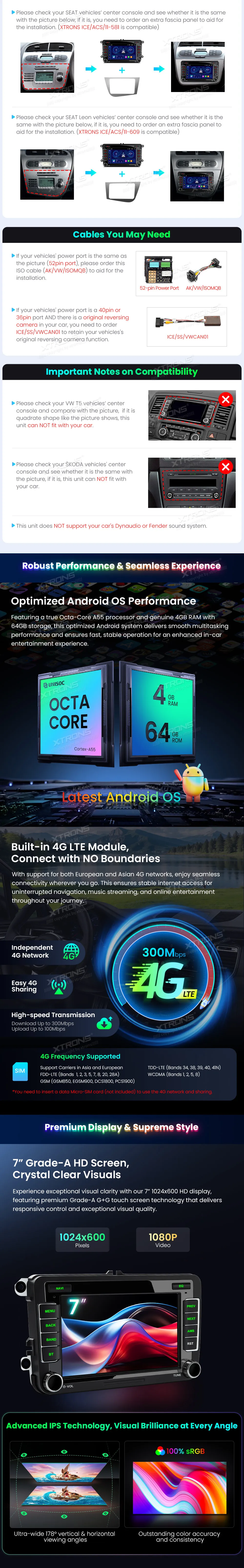 Volkswagen / Škoda / SEAT | Android 10 | 7inch | 4GB/64GB/8Core | Multimedija Xtrons ID70MTVL
