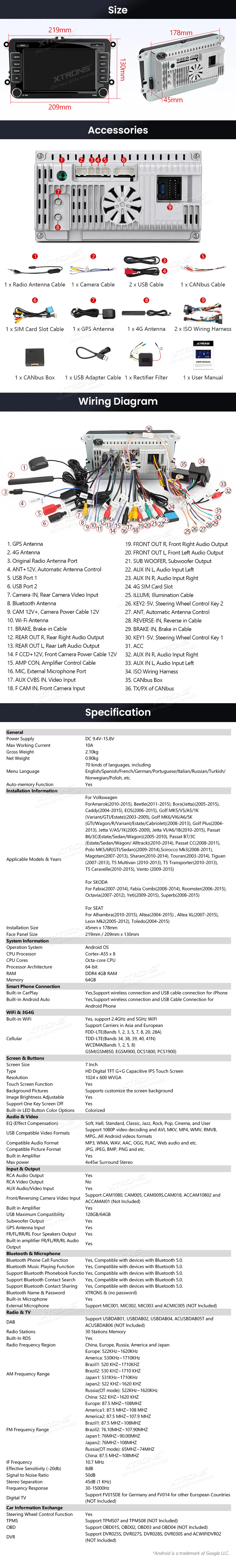 Volkswagen / Škoda / SEAT | Android 10 | 7inch | 4GB/64GB/8Core | Multimedija Xtrons ID70MTVL