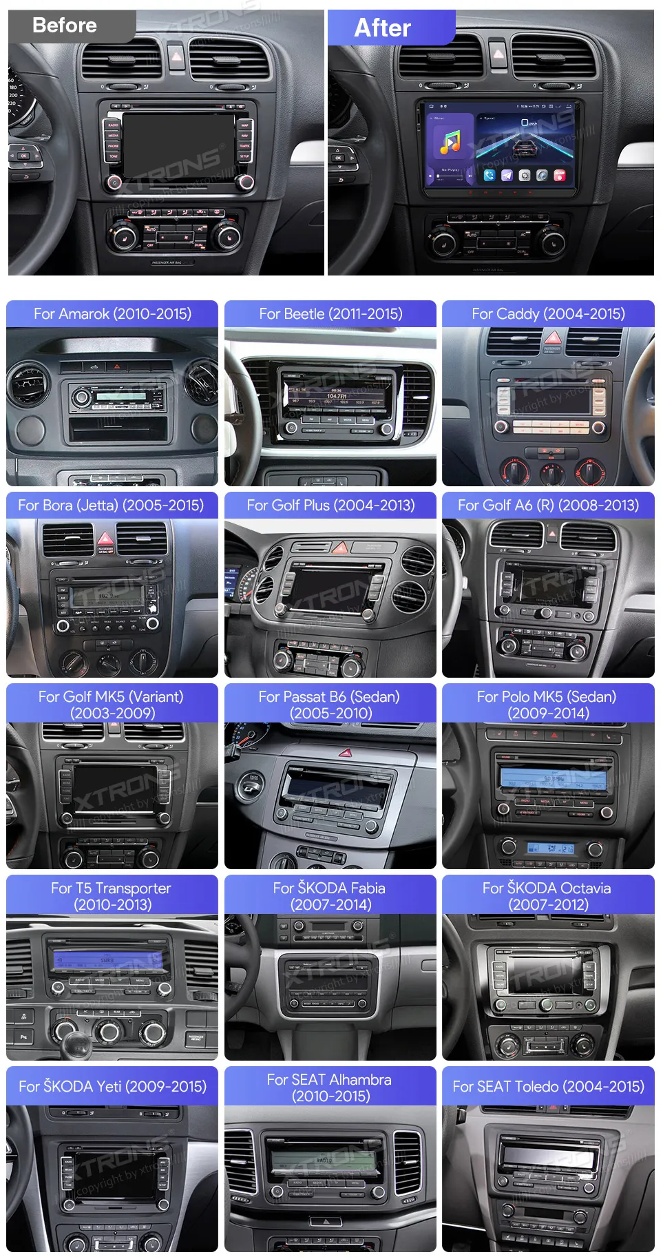 Volkswagen / Škoda / SEAT | Android 14 | 9inch QLED | 8GB/256GB/8Core Snapdragon | Multimedija Xtrons IQ94MTVP