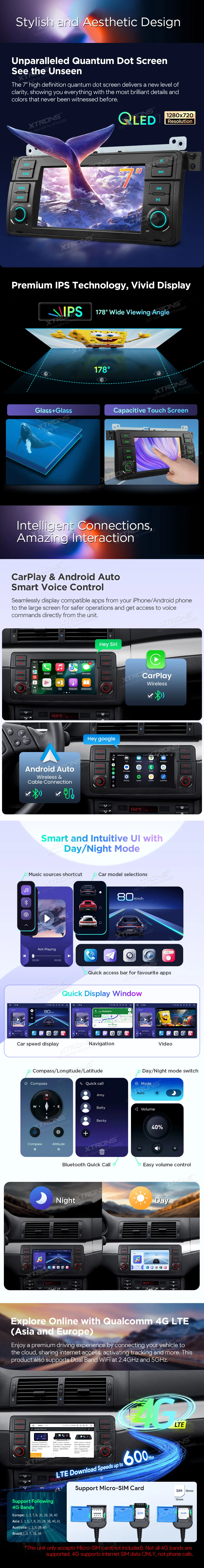 BMW E46 | Rover 75 | Android 14 | 7 inch QLED | 8GB/256GB/8Core Snapdragon | Multimedija Xtrons IQ7446BL