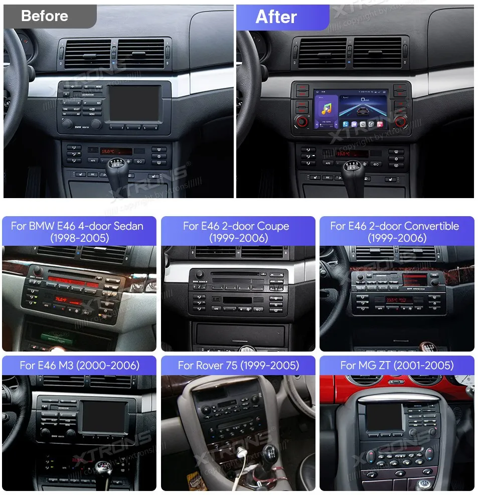 BMW E46 | Rover 75 | Android 14 | 7 inch QLED | 8GB/256GB/8Core Snapdragon | Multimedija Xtrons IQ7446BL