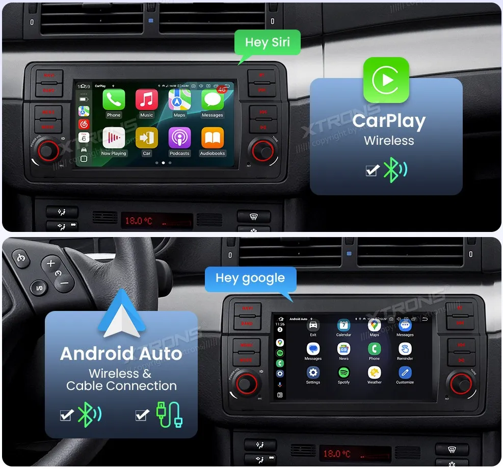 BMW E46 | Rover 75 | Android 14 | 7 inch QLED | 8GB/256GB/8Core Snapdragon | Multimedija Xtrons IQ7446BL