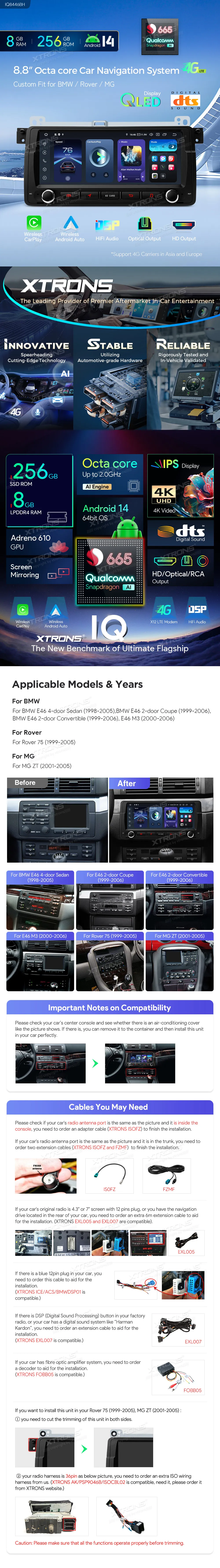 BMW E46 | Rover 75 | Android 14 | 8.8 inch QLED | 8GB/256GB/8Core Snapdragon | Multimedija Xtrons IQ8446BH