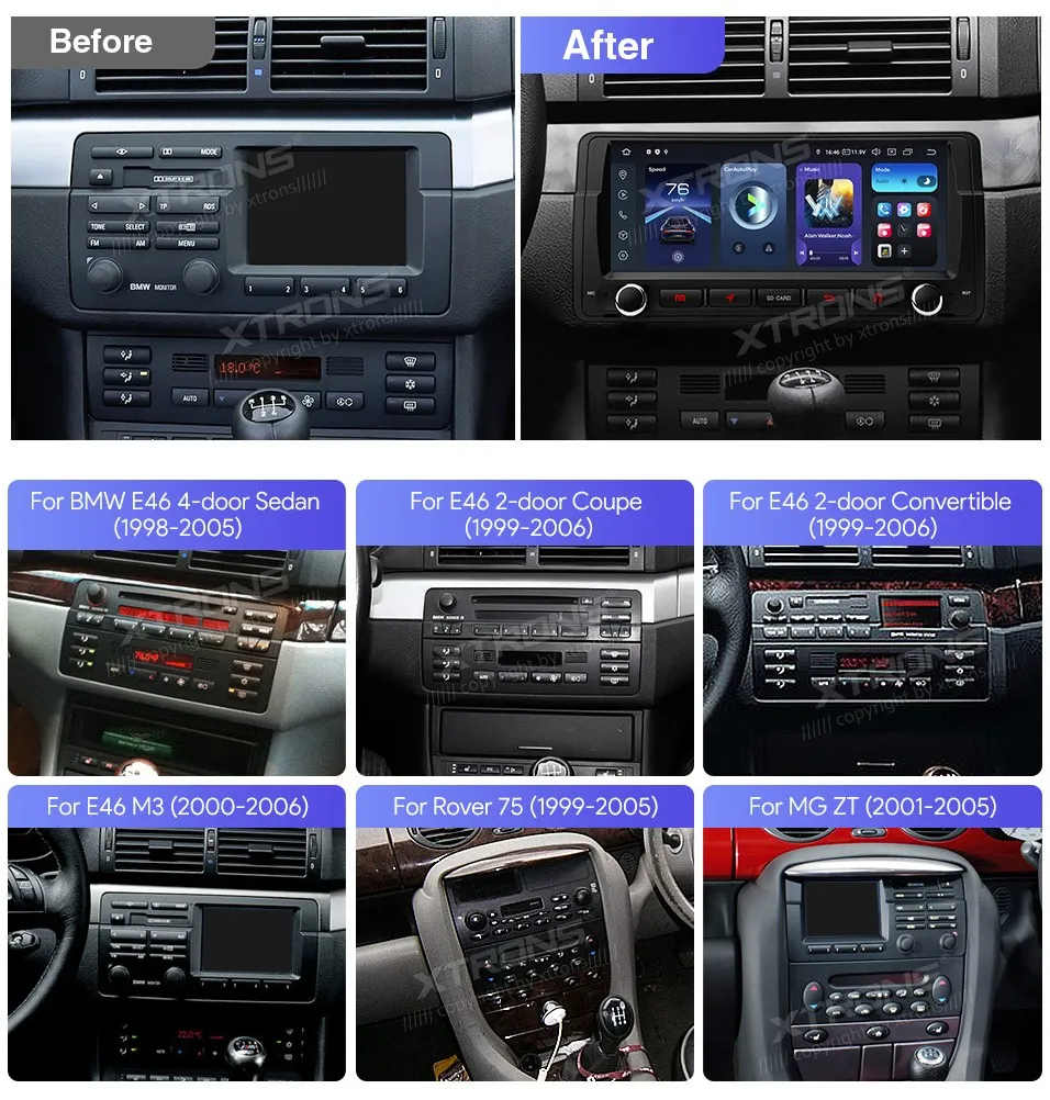 BMW E46 | Rover 75 | Android 14 | 8.8 inch QLED | 8GB/256GB/8Core Snapdragon | Multimedija Xtrons IQ8446BH
