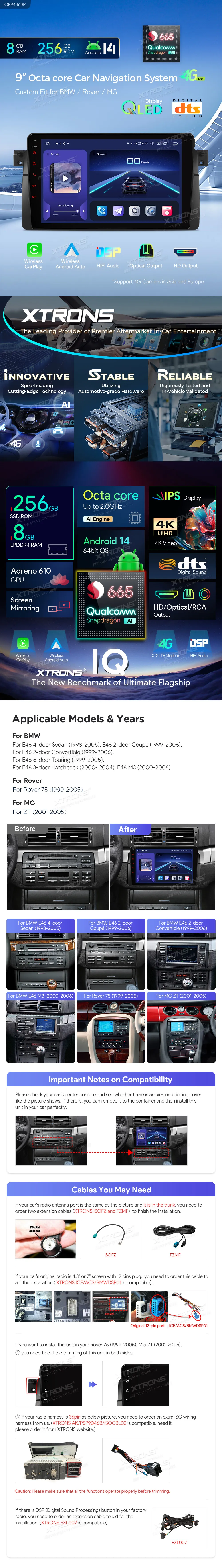 BMW E46 | Rover 75 | Android 14 | 9 inch QLED | 8GB/256GB/8Core Snapdragon | Multimedija Xtrons IQP9446BP