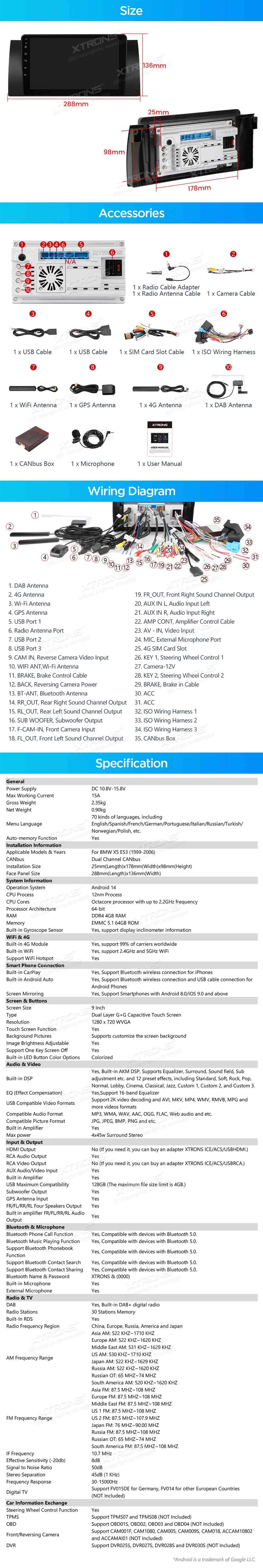 BMW X5 E53 | Android 14 | 9 inch | 4GB/64GB/8Core | Multimedija Xtrons PXP9453BGDAB