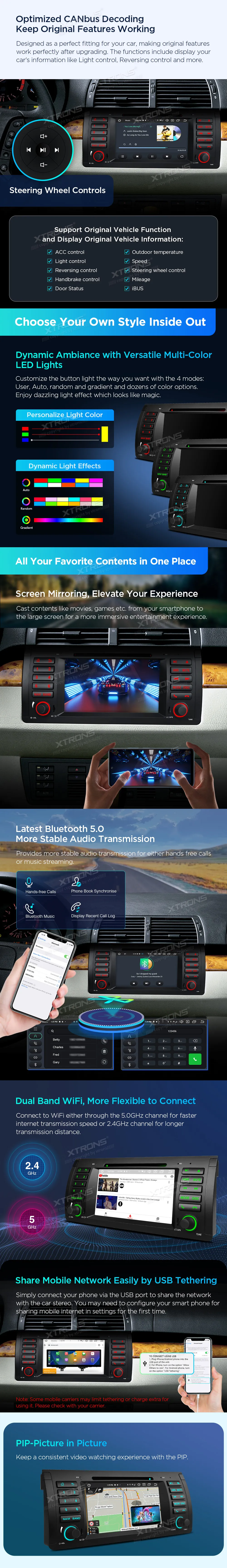 BMW X5 E53 | Android 14 | 7 inch | 4GB/64GB/8Core | Multimedija Xtrons PX7453BGS