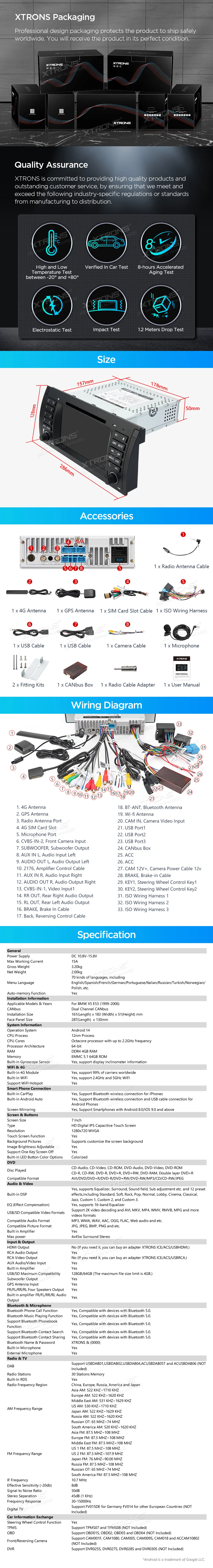 BMW X5 E53 | Android 14 | 7 inch | 4GB/64GB/8Core | Multimedija Xtrons PX7453BGS