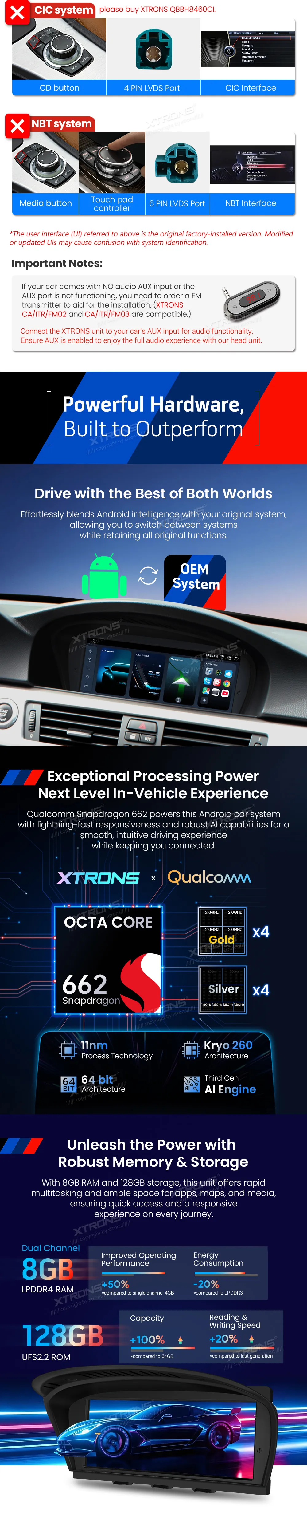 BMW E60 E61 E90 E91 E92 E93 CCC | Android OS | 8.8 inch | 4GB/64GB/8Core Snapdragon 662 | Multimedija Xtrons QBBH8460CC