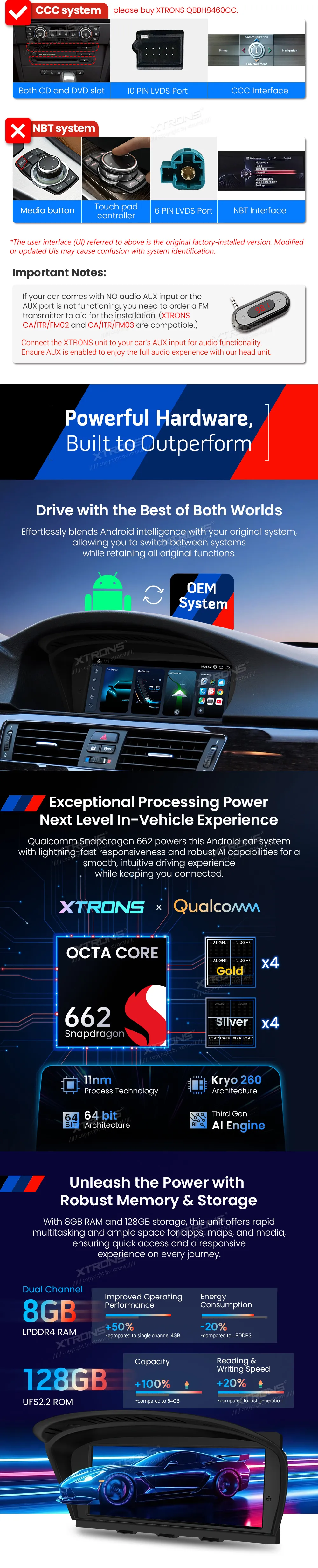 BMW E60 E61 E90 E91 E92 E93 CIC | Android OS | 8.8 inch | 8GB/128GB/8Core Snapdragon 662 | Multimedija Xtrons QBBH8460CI