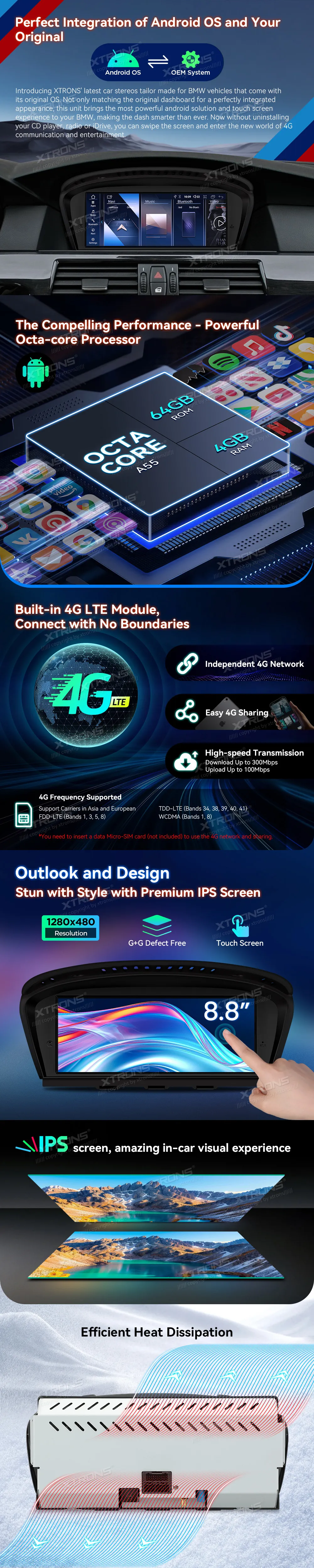 Atnaujinkite savo BMW su pažangia Android 14 sistema – 4+64 GB atmintis, 4G LTE, belaidis CarPlay/Android Auto, ryškus 8.8" IPS ekranas ir pilna integracija su CCC sistema.