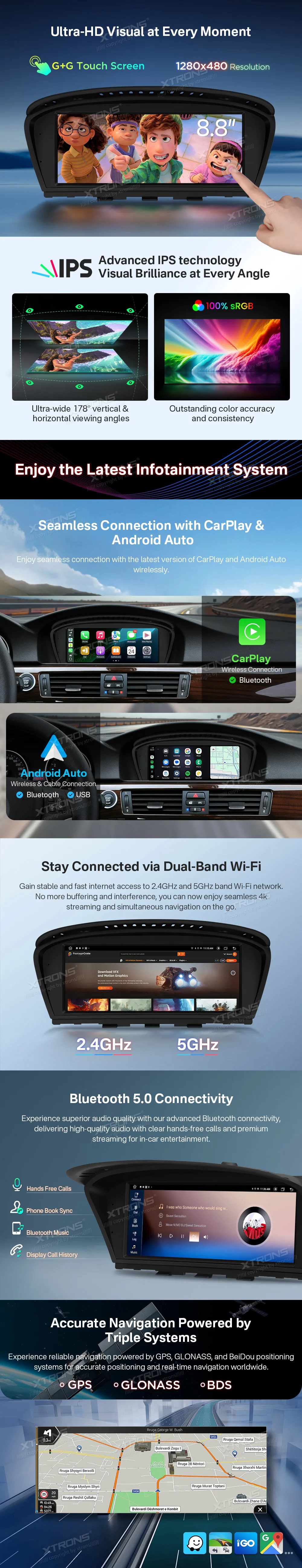 BMW E60 E61 E90 E91 E92 E93 CIC | Android OS | 8.8 inch | 2GB/64GB/8Core | Multimedija Xtrons QTB8060CI