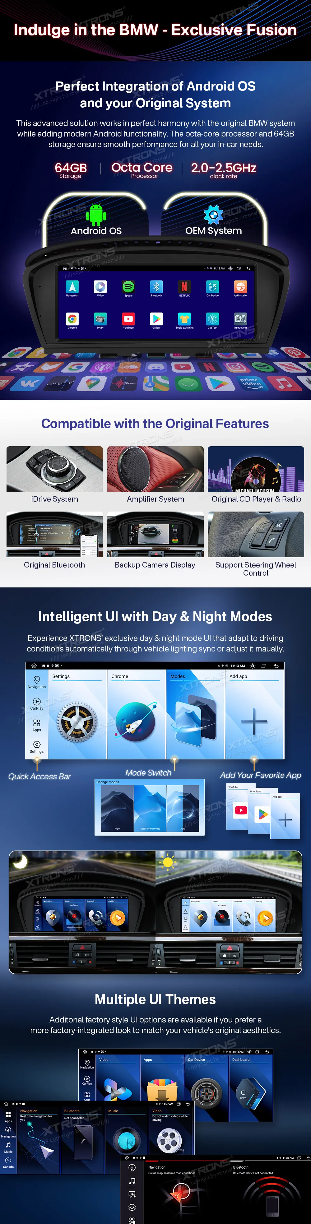 BMW E60 E61 E90 E91 E92 E93 CIC | Android OS | 8.8 inch | 2GB/64GB/8Core | Multimedija Xtrons QTB8060CI