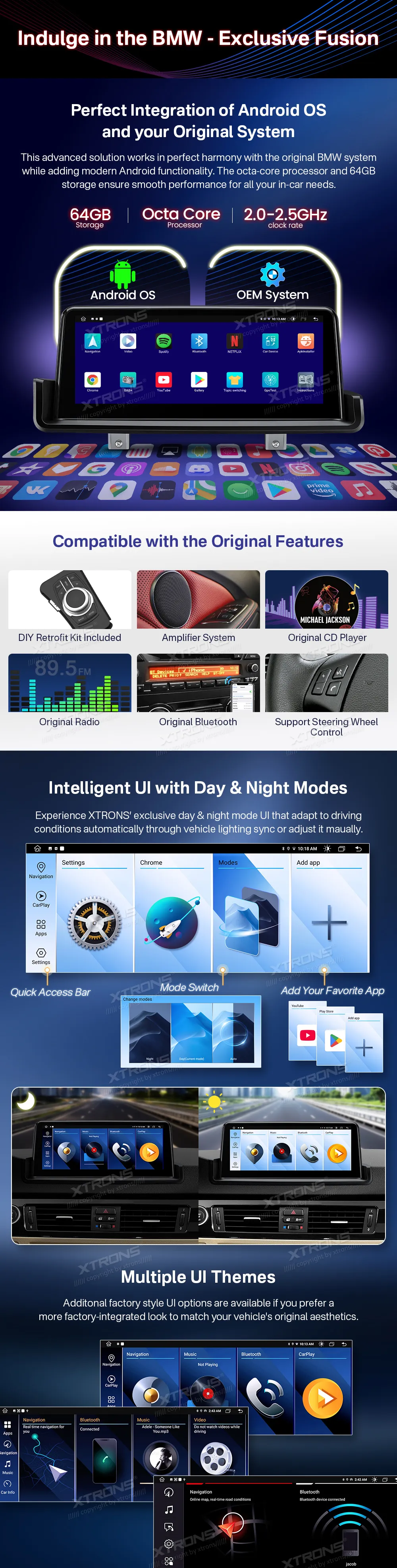 BMW E90 E91 E92 E93 be ekrano | Android OS | 10.25 inch | 4GB/64GB/8Core | Multimedija Xtrons QTB1090UNL