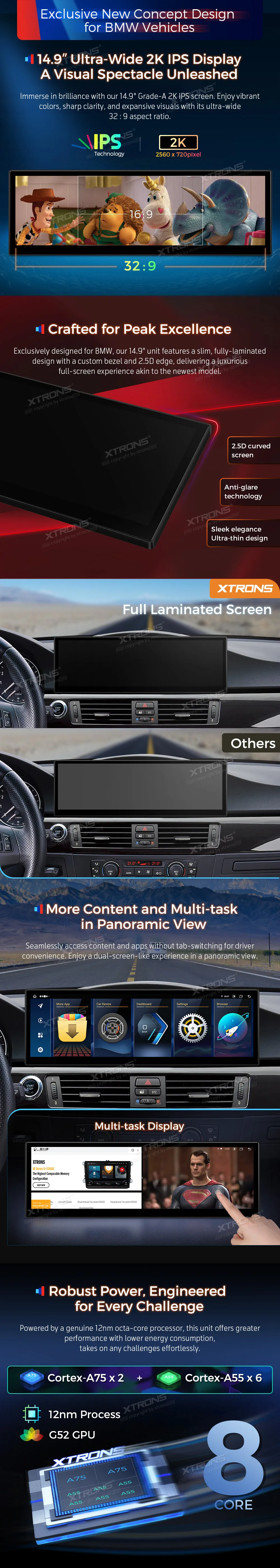 BMW E90 E91 E92 E93 CCC | Android OS | 14.9 inch | 8GB/128GB/8Core | Multimedija Xtrons QLBH4492CC3