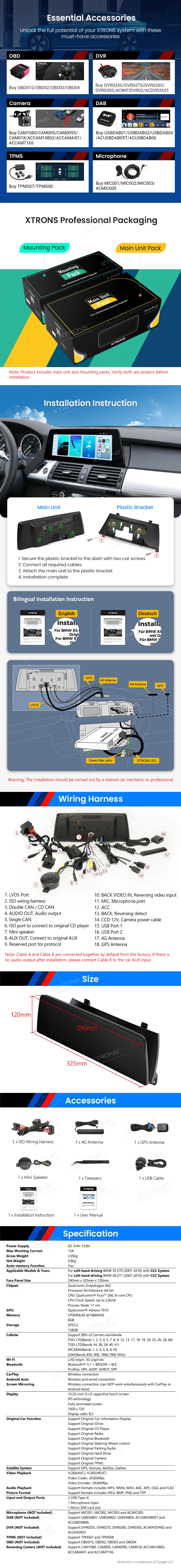 BMW X5 E70 X6 E71 CCC | Android OS | 10.25 inch | 8GB/128GB/8Core Snapdragon 662 | Multimedija Xtrons QBBH14CCB12X5L