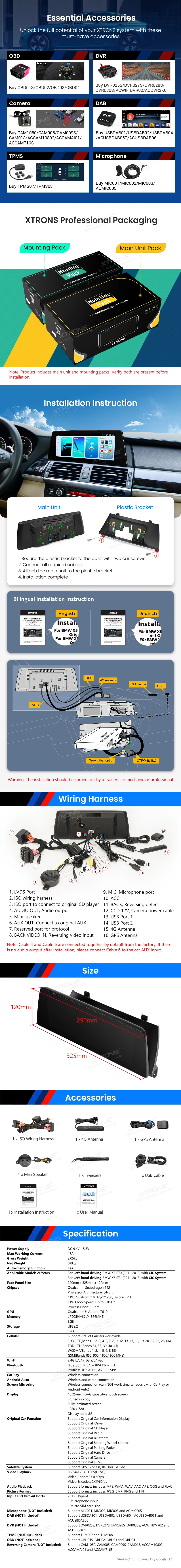 BMW X5 E70 X6 E71 CIC | Android OS | 10.25 inch | 8GB/128GB/8Core Snapdragon 662 | Multimedija Xtrons QBBH14CIB12X5L