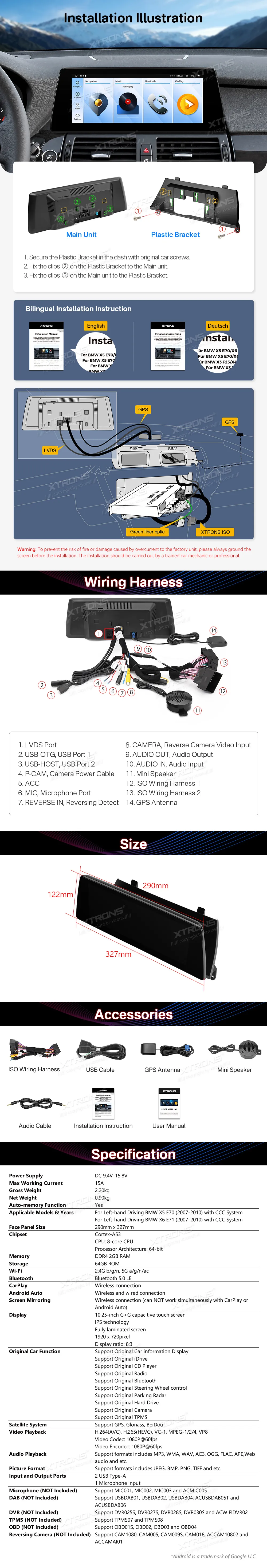 BMW X5 E70 X6 E71 CCC | Android OS | 10.25 inch | 2GB/64GB/8Core | Multimedija Xtrons QTB10X5CCL