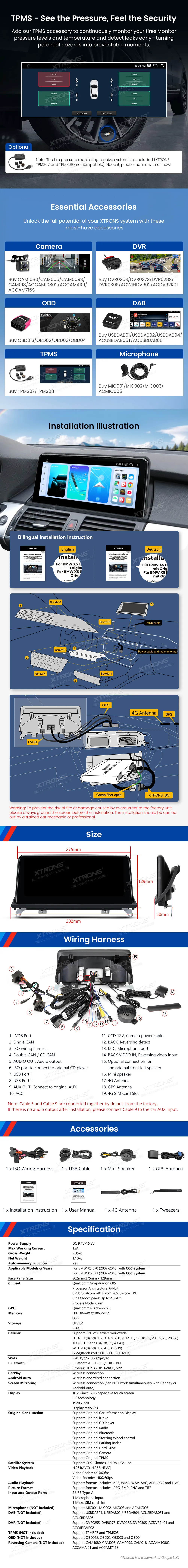 BMW X5 E70 X6 E71 CCC | Android 14 | 10.25 inch | 8GB/256GB/8Core Snapdragon 685 | Multimedija Xtrons QWBX14X5CC