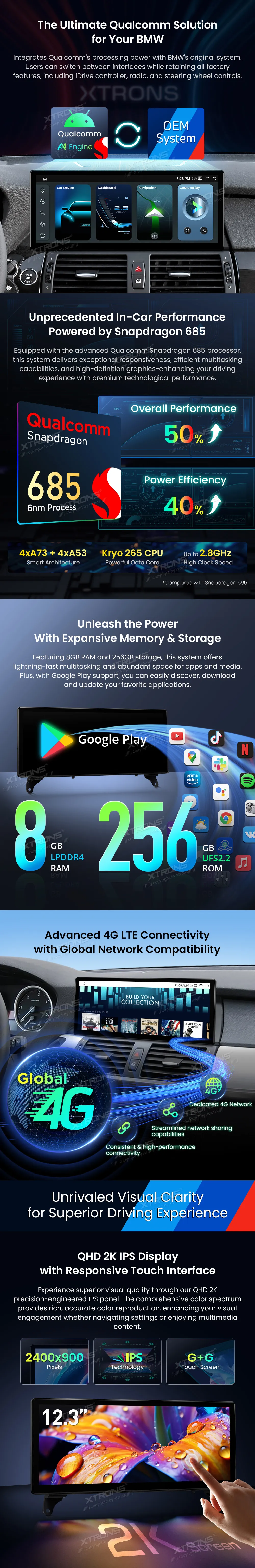 BMW X5 E70 X6 E71 CCC | Android 14 | 12.3 inch | 8GB/256GB/8Core Snapdragon 685 | Multimedija Xtrons QWBX24CCB12X5L