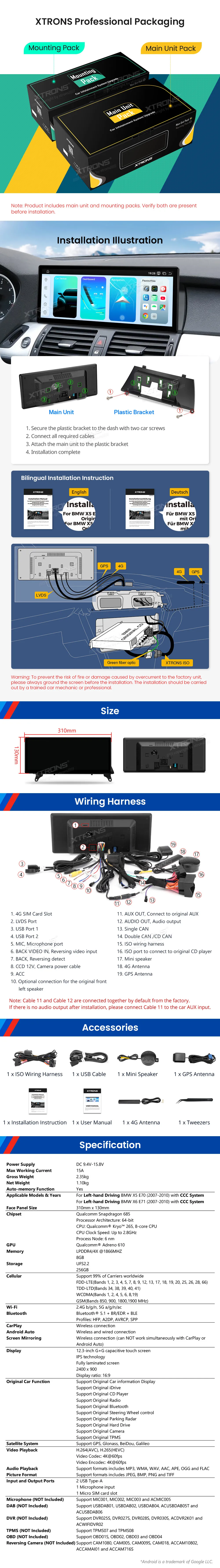 BMW X5 E70 X6 E71 CCC | Android 14 | 12.3 inch | 8GB/256GB/8Core Snapdragon 685 | Multimedija Xtrons QWBX24CCB12X5L