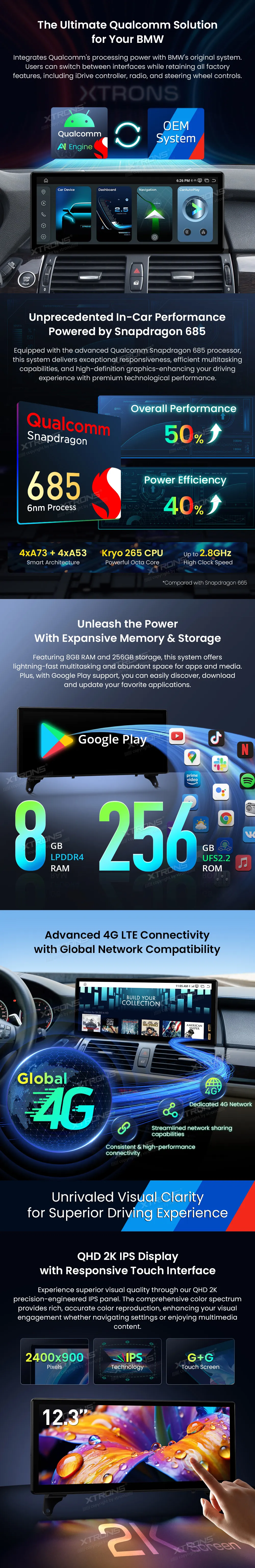 BMW X5 E70 X6 E71 CIC | Android 14 | 12.3 inch | 8GB/256GB/8Core Snapdragon 685 | Multimedija Xtrons QWBX24CIB12X5L