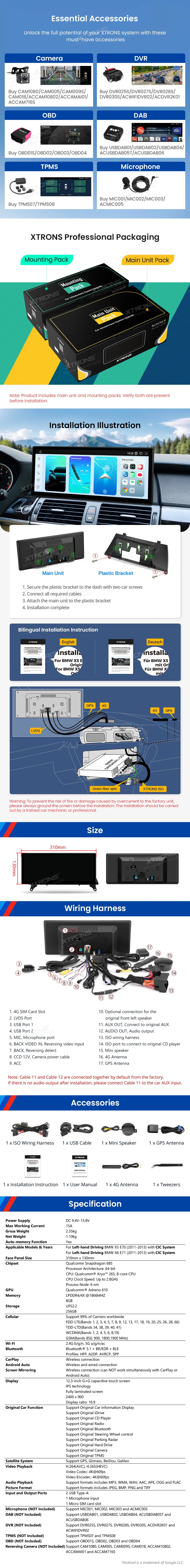BMW X5 E70 X6 E71 CIC | Android 14 | 12.3 inch | 8GB/256GB/8Core Snapdragon 685 | Multimedija Xtrons QWBX24CIB12X5L