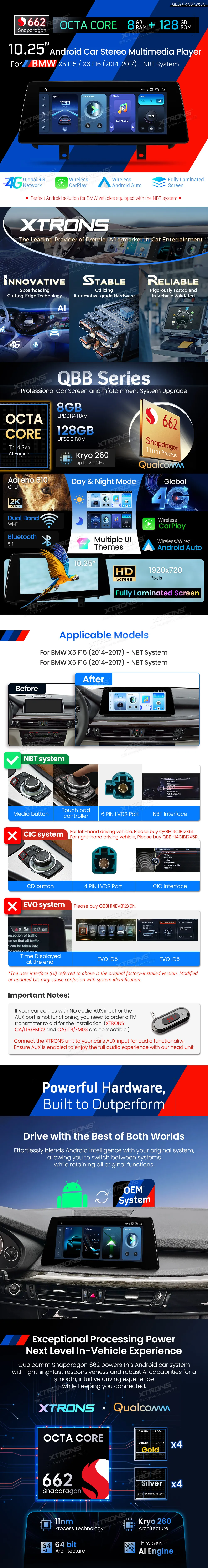 BMW X5 F15 X6 E16 NBT | Android OS | 10.25 inch | 8GB/128GB/8Core Snapdragon 662 | Multimedija Xtrons QBBH14NB12X5N