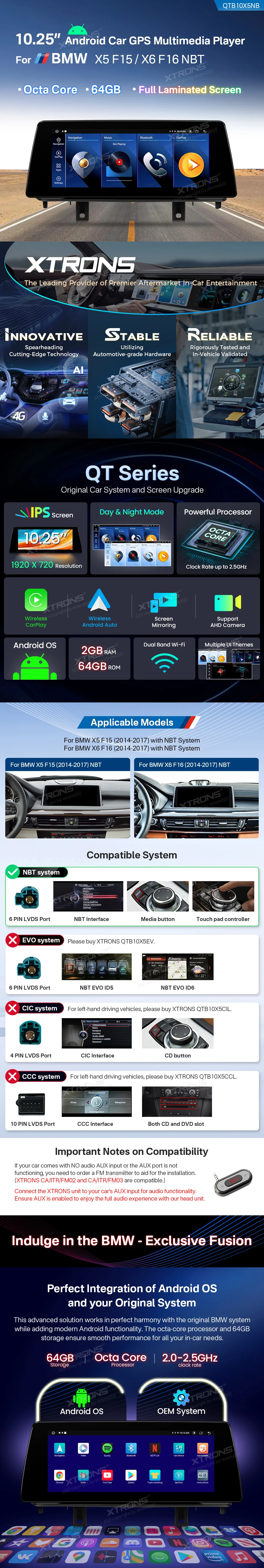 BMW X5 F15 X6 E16 NBT | Android OS | 10.25 inch | 2GB/64GB/8Core | Multimedija Xtrons QTB10X5NB